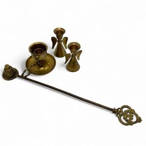 Vintage Solid Brass Angels & Candlestick Set